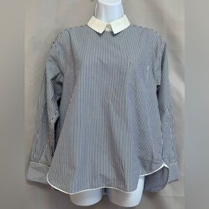 Sacai Blue & White Striped Pleated Back Button Down Long Sleeve Shirt 3‎ / M